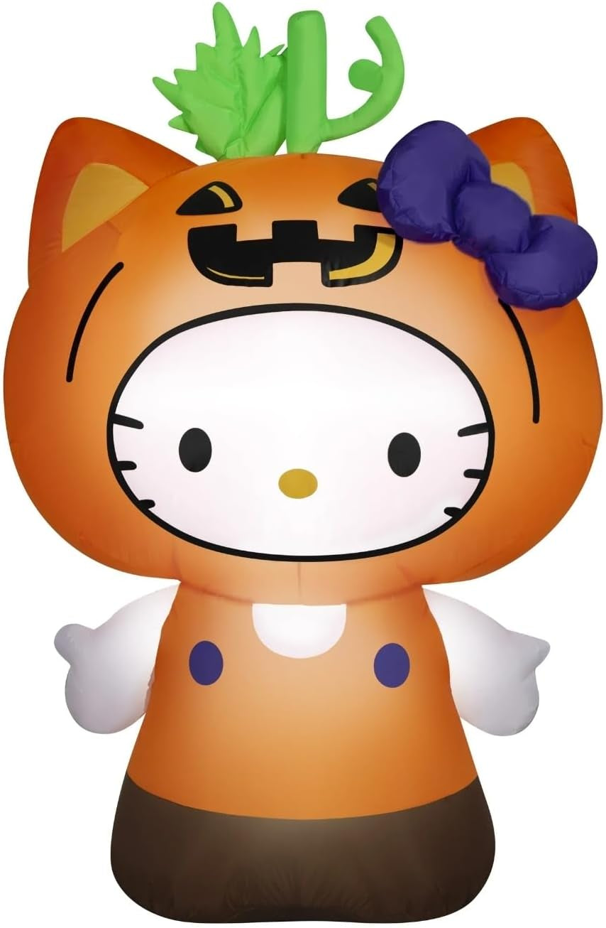 Halloween Hello Kitty in Pumpkin Suit Yard Inflatable with LED Lighting, 5 Ft - Seasonal Indoor/Outdoor Decor