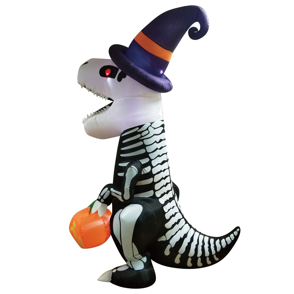 8 FT Halloween Inflatable Skeleton Dinosaur with Build-In Leds Pumpkin Decorations,Halloween Outdoor Decorations Blow up Yard Decorations