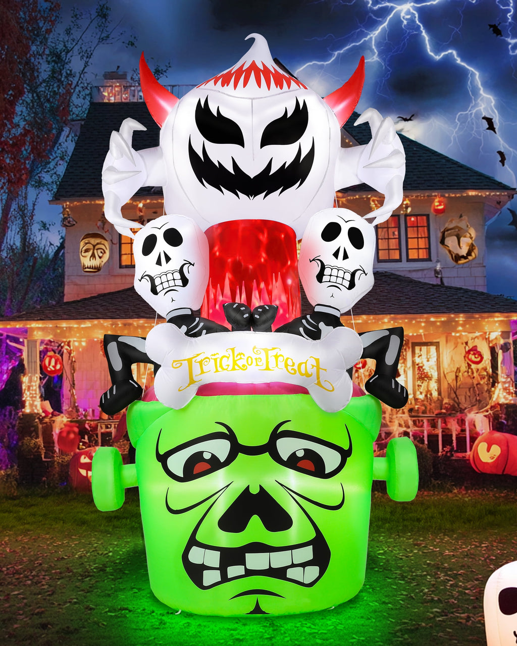 8Ft Halloween Inflatable,Ghost Skeleton with Lights Halloween Decoration Outdoor