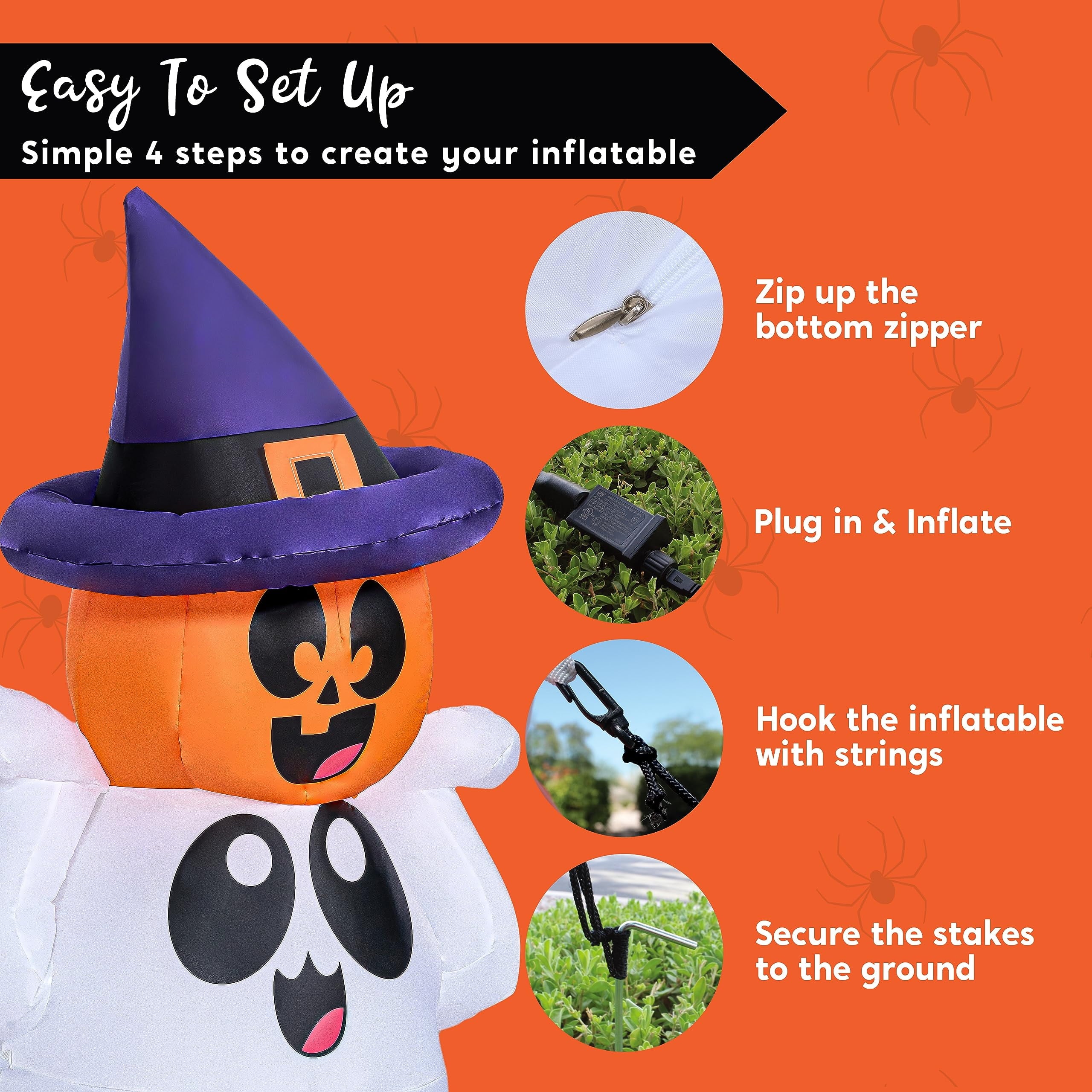 5 FT Halloween Inflatable Pumpkin Ghost with Colorful LED Lights,Halloween Blow up Cute Decor for Indoor Outdoor Holiday Yard Decoration