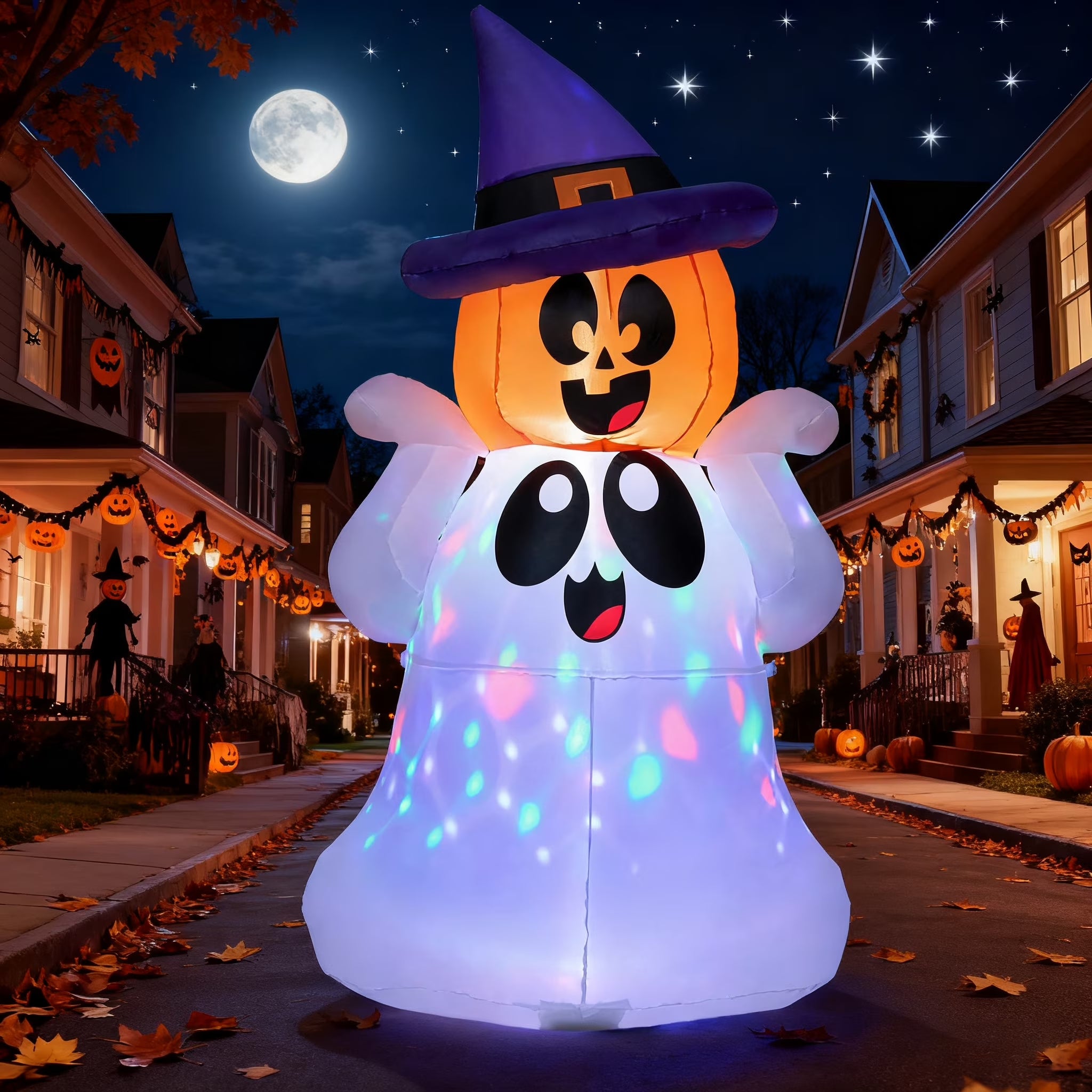 5 FT Halloween Inflatable Pumpkin Ghost with Colorful LED Lights,Halloween Blow up Cute Decor for Indoor Outdoor Holiday Yard Decoration