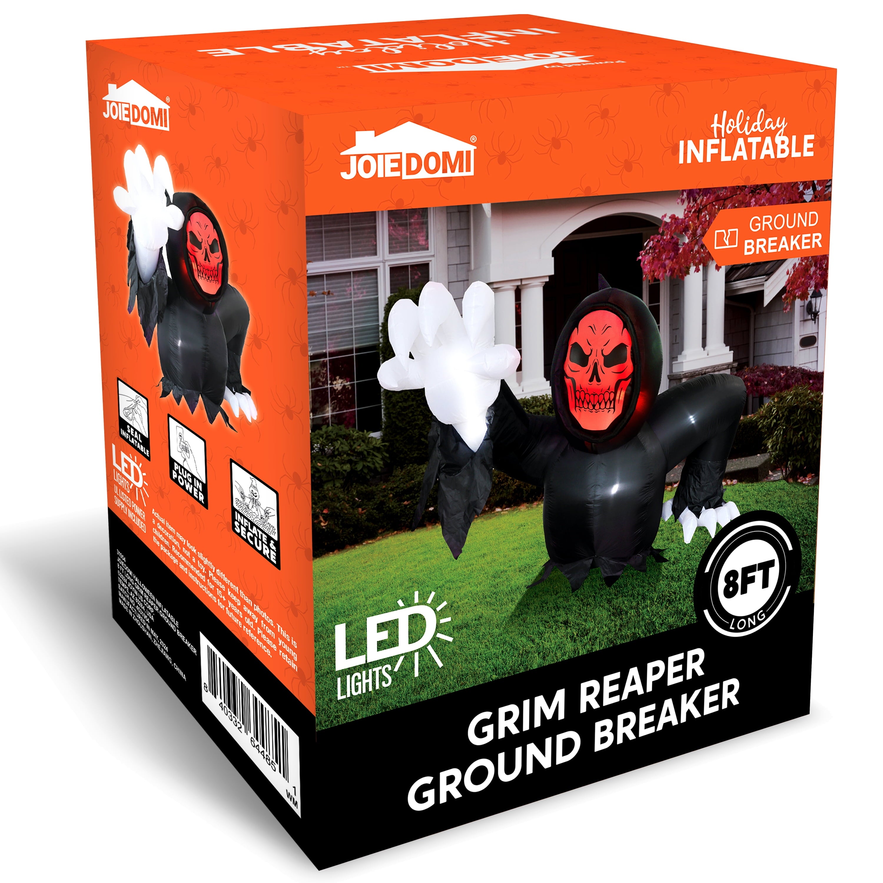 8 FT Halloween Inflatables Long Light up Grim Reaper Ground Breaker Halloween Inflatables Outdoor Decorations,Blow up Halloween Yard Decorations