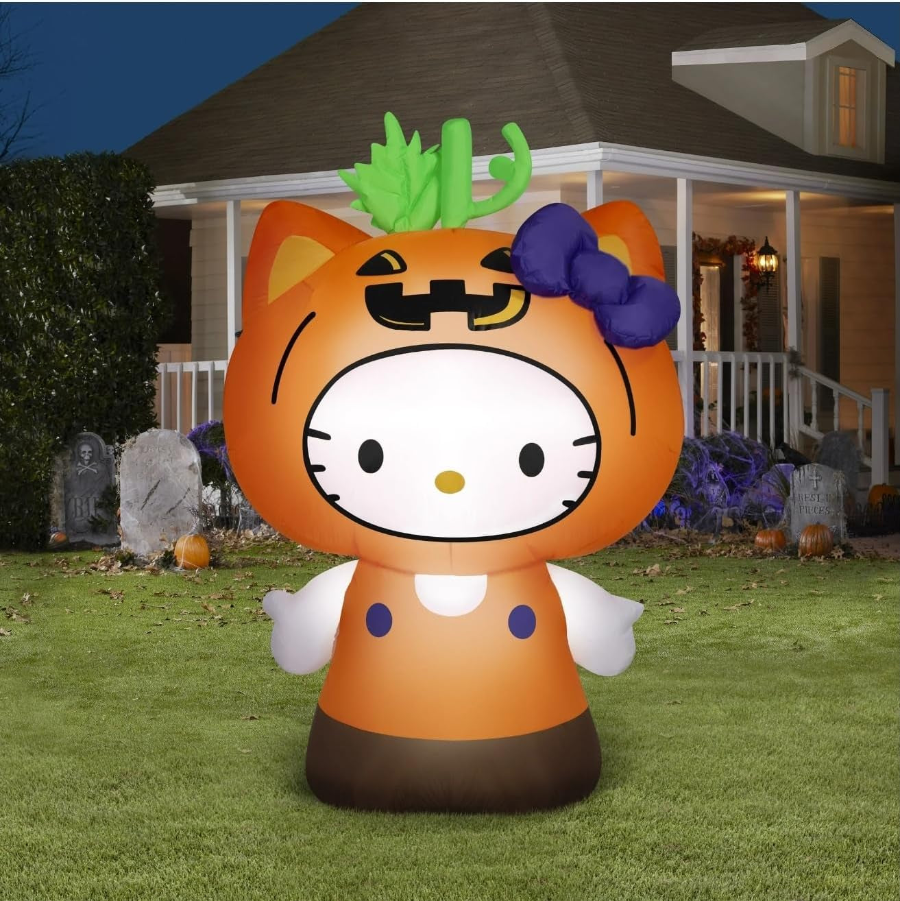 Halloween Hello Kitty in Pumpkin Suit Yard Inflatable with LED Lighting, 5 Ft - Seasonal Indoor/Outdoor Decor