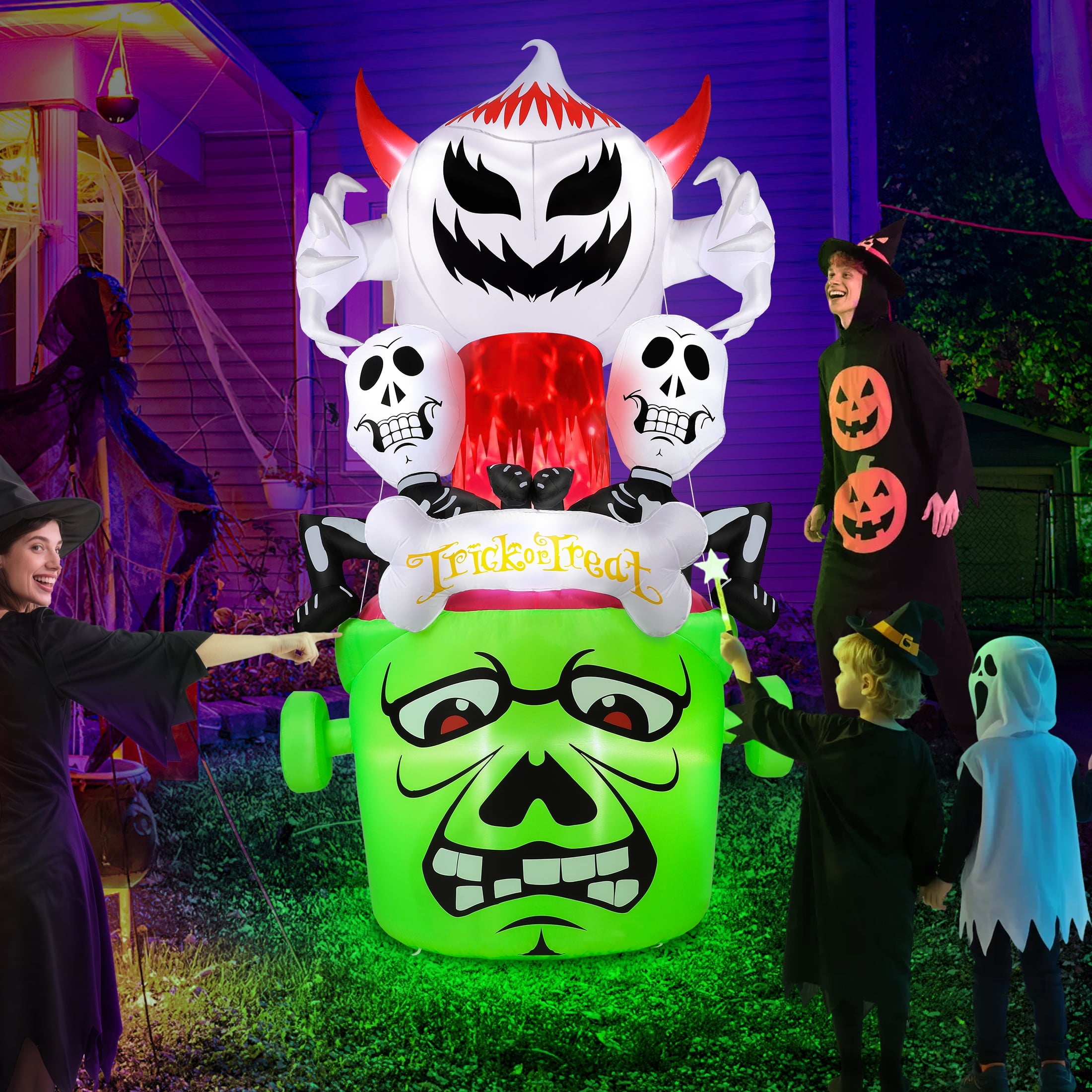 8Ft Halloween Inflatable,Ghost Skeleton with Lights Halloween Decoration Outdoor