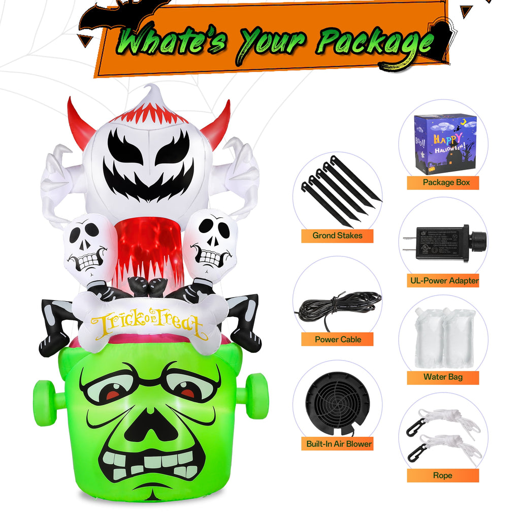 8Ft Halloween Inflatable,Ghost Skeleton with Lights Halloween Decoration Outdoor