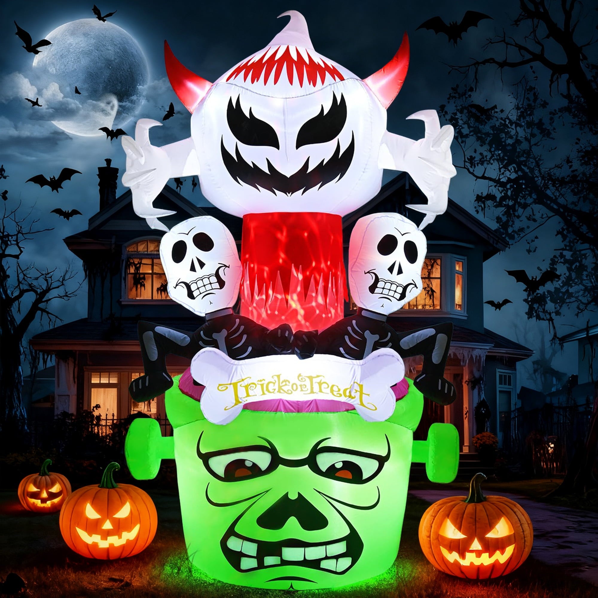 8Ft Halloween Inflatable,Ghost Skeleton with Lights Halloween Decoration Outdoor