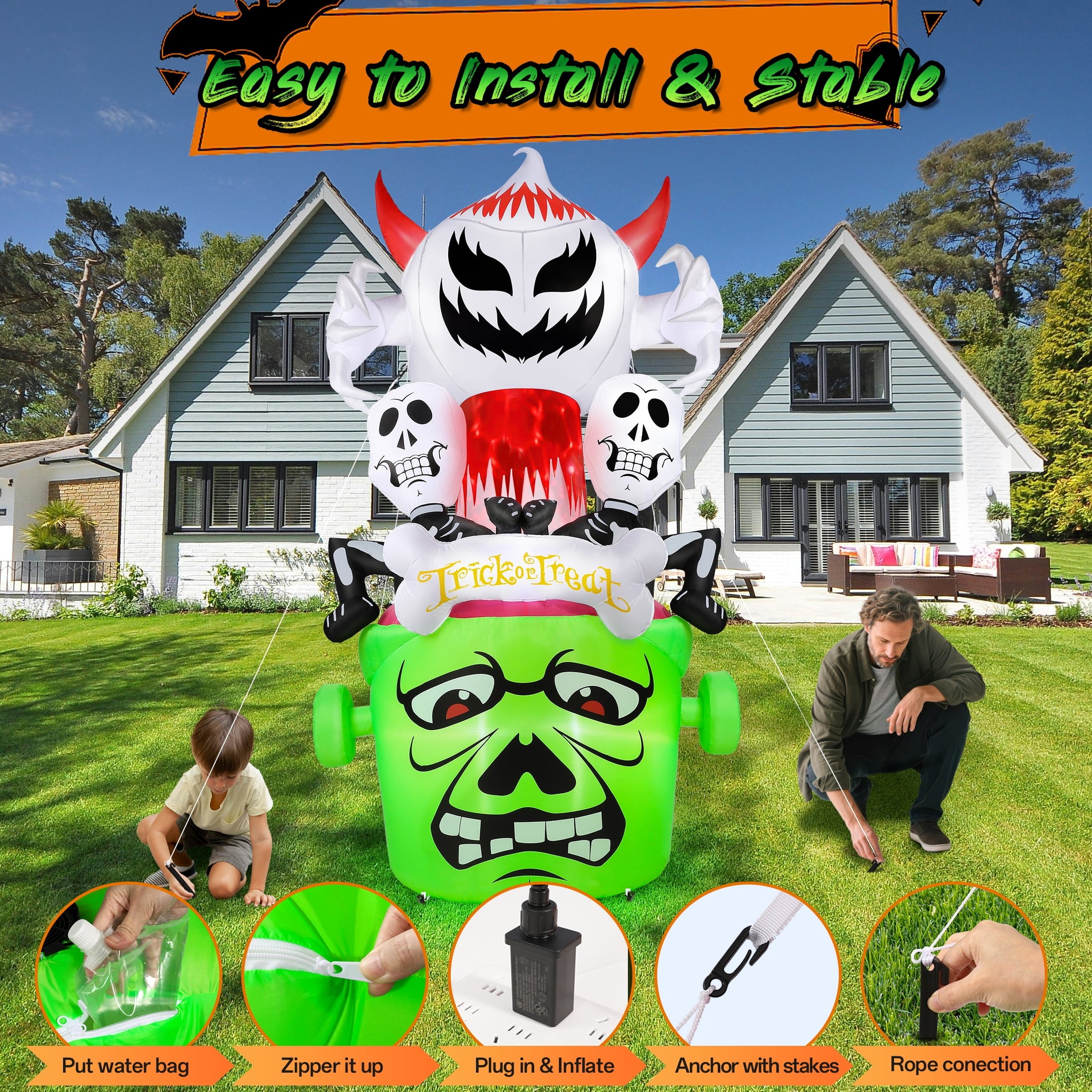 8Ft Halloween Inflatable,Ghost Skeleton with Lights Halloween Decoration Outdoor
