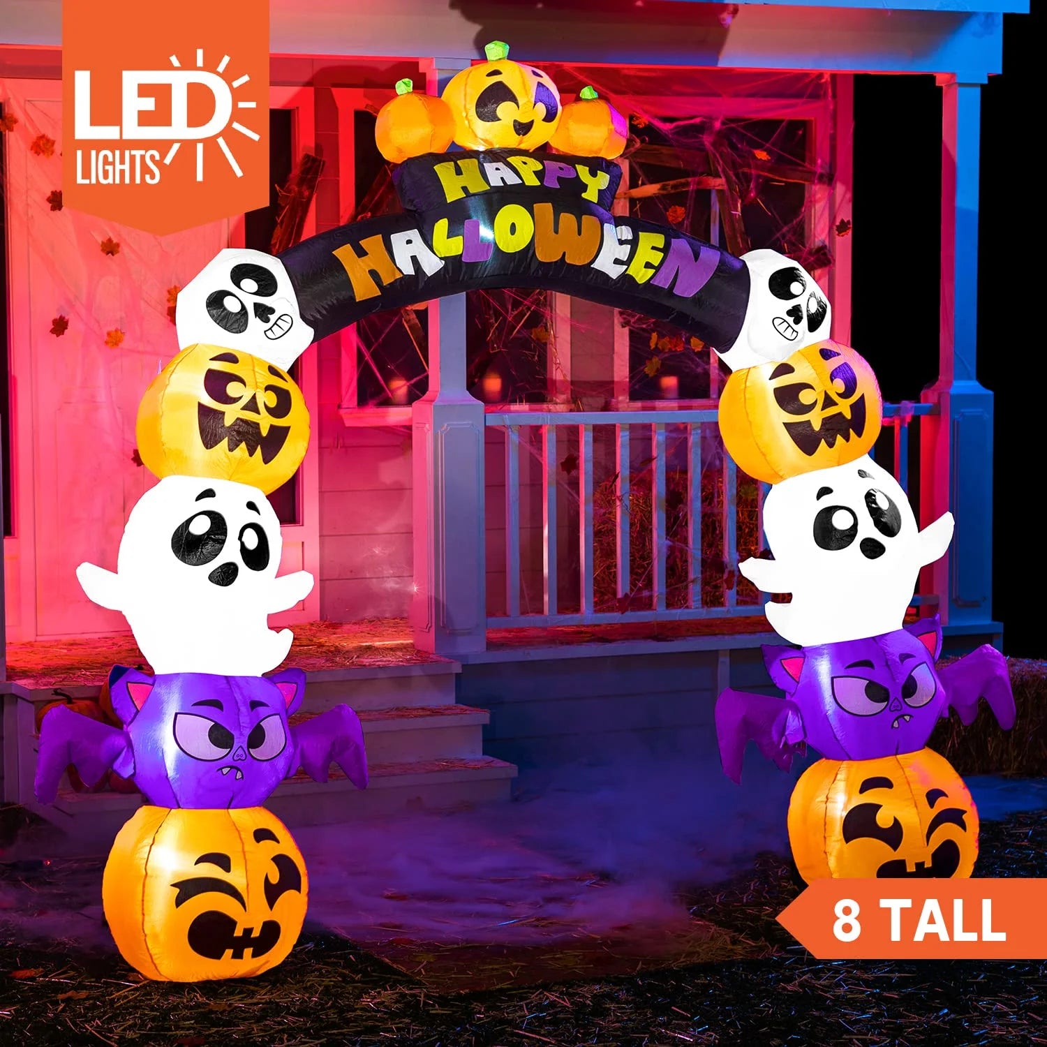 8 Ft Halloween Inflatable Pumpkin Archway Outdoor Decoration with Build-In LED Lights,Archway Halloween Blow up for Yard,Outside Pumpkin Decor for Party,Garden
