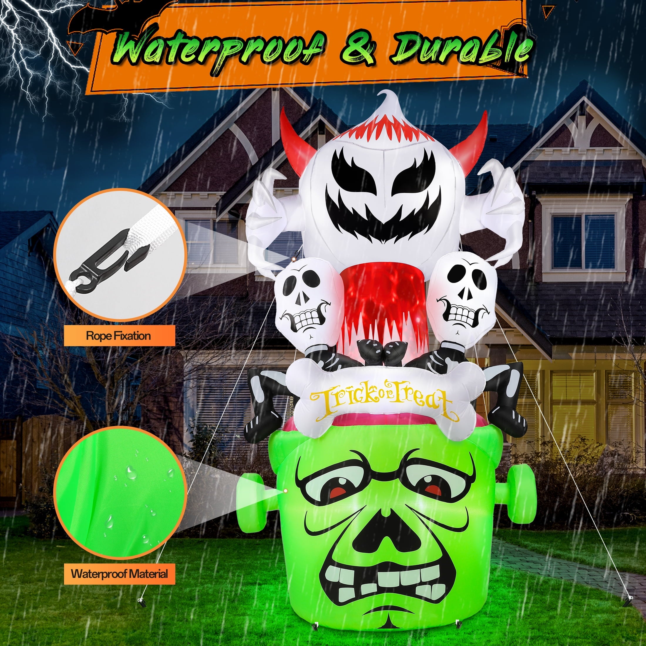 8Ft Halloween Inflatable,Ghost Skeleton with Lights Halloween Decoration Outdoor