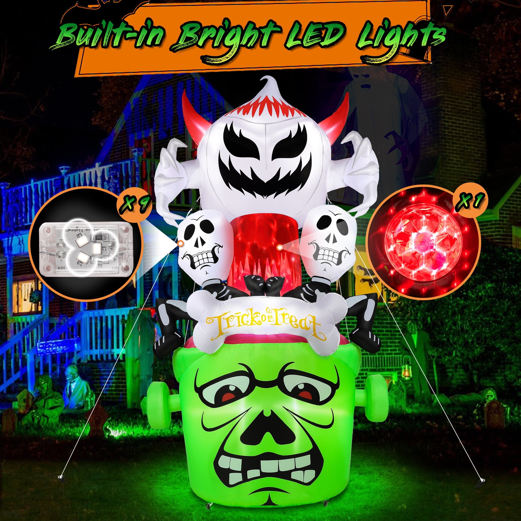 8Ft Halloween Inflatable,Ghost Skeleton with Lights Halloween Decoration Outdoor