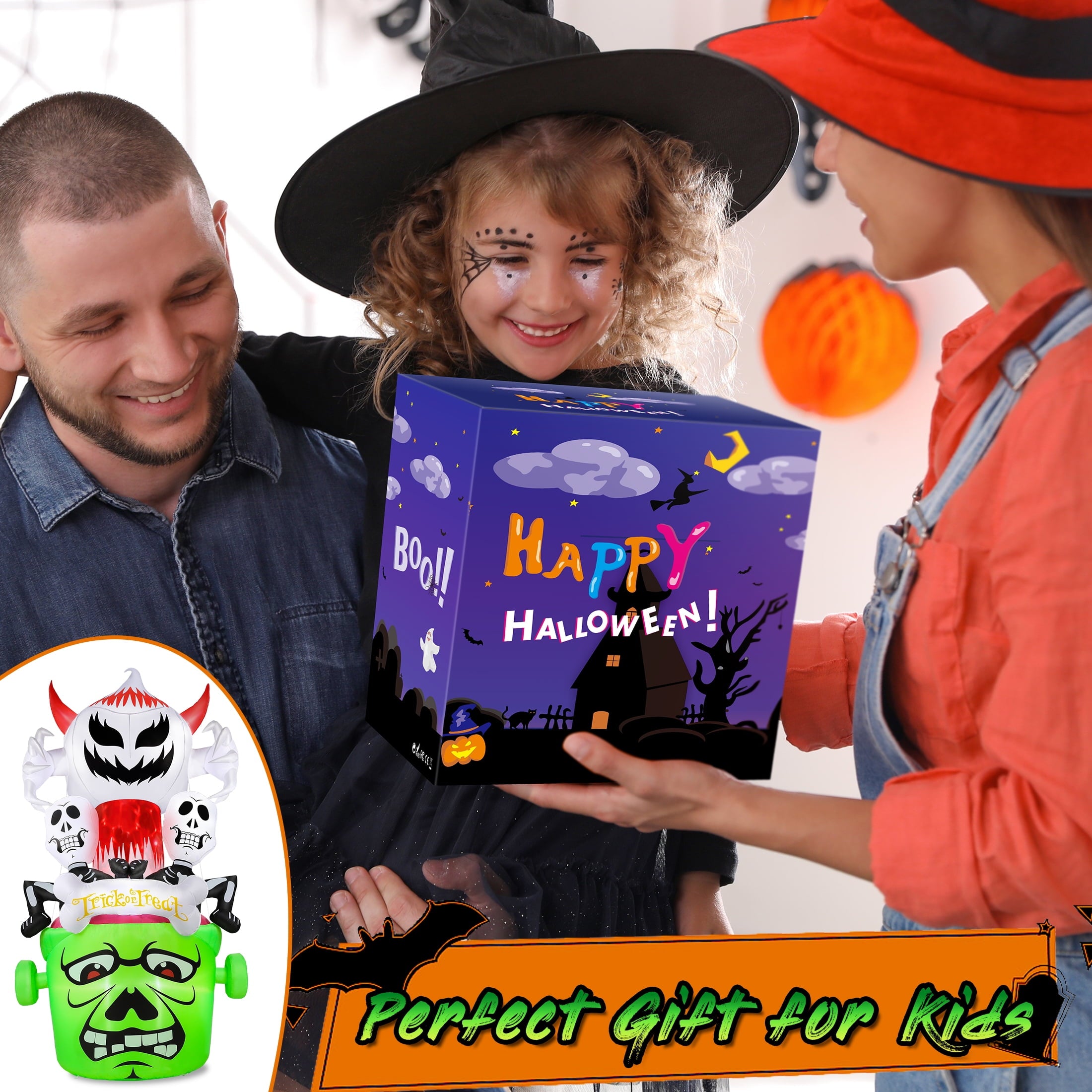 8Ft Halloween Inflatable,Ghost Skeleton with Lights Halloween Decoration Outdoor